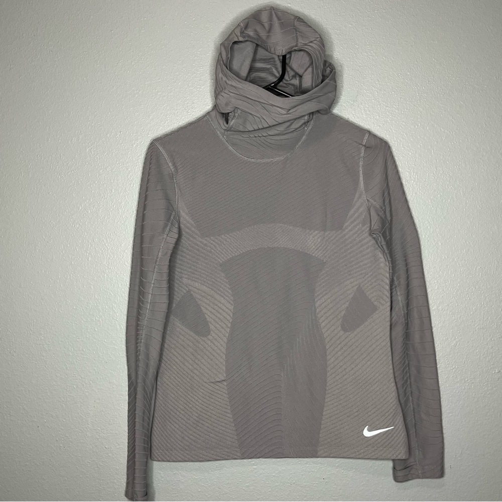 Nike Training Running Hooded Pullover Women L Gray High Neck Compression Stretch